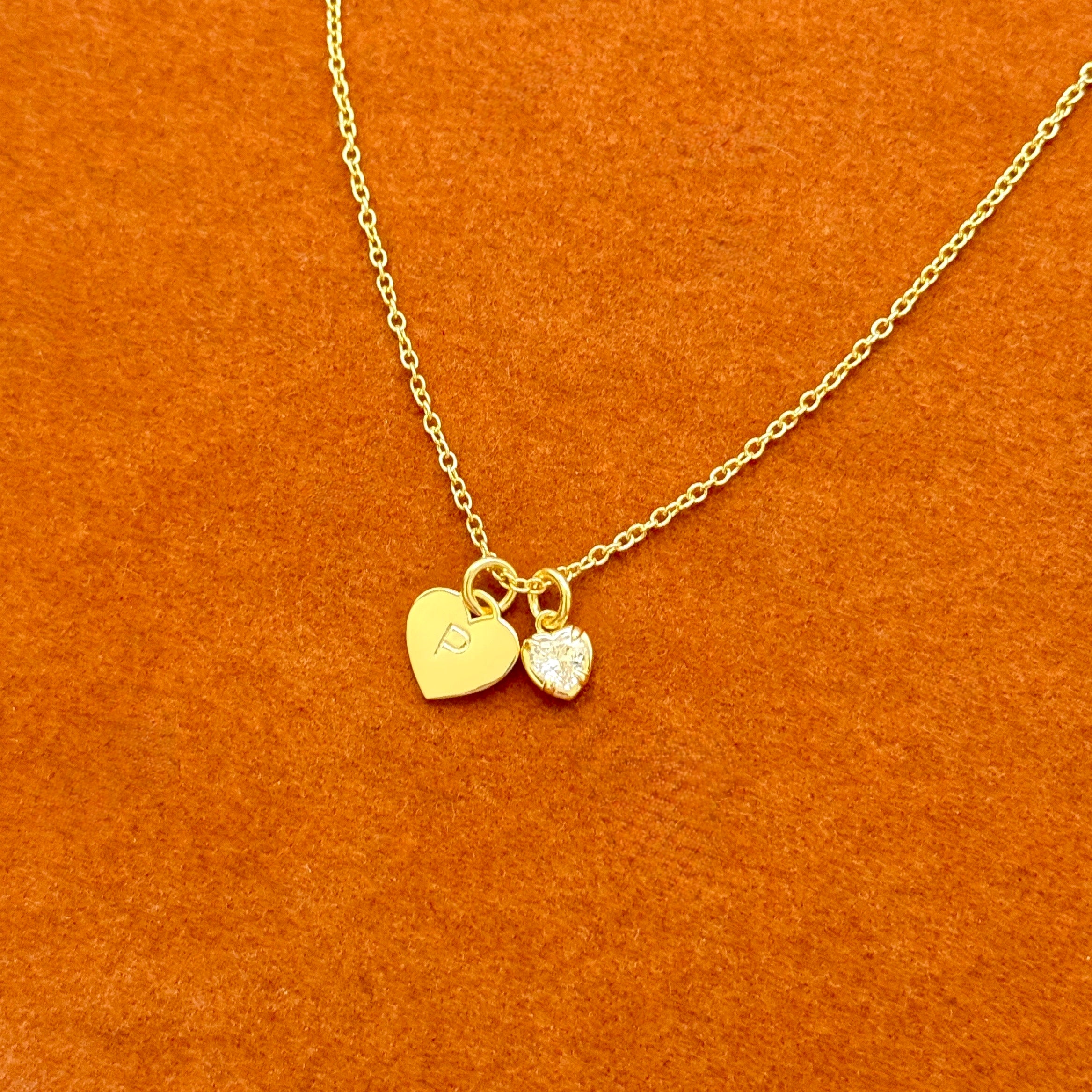 Custom Heart Initial with Heart Gemstone Necklace