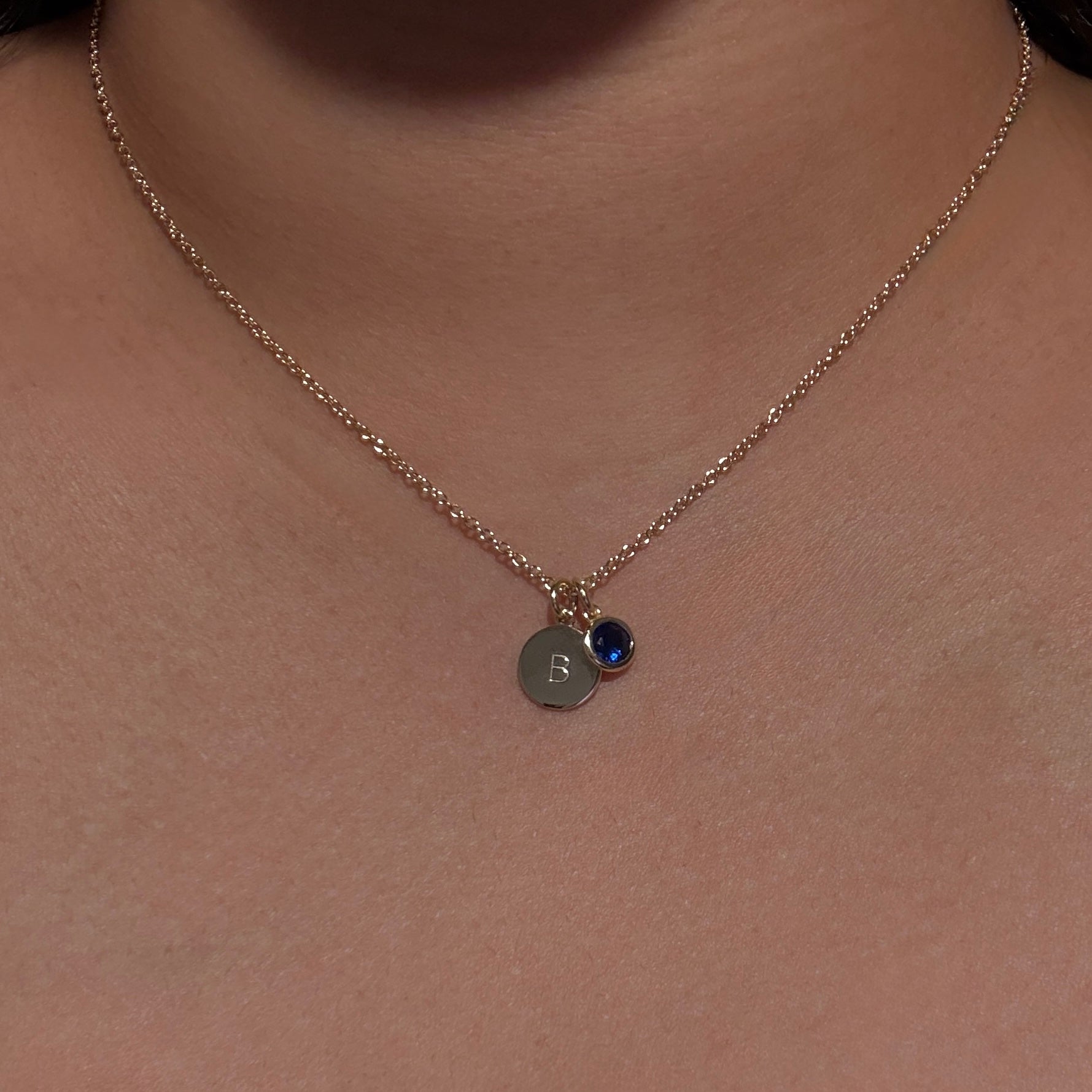 Custom Round Initial with Birthstone Necklace