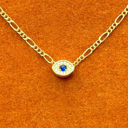 Evil Eye Gemstone in Figaro Chain Necklace