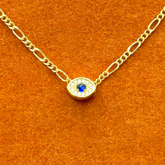 Collar o pulsera de cadena tipo fígaro con piedras preciosas de mal de ojo