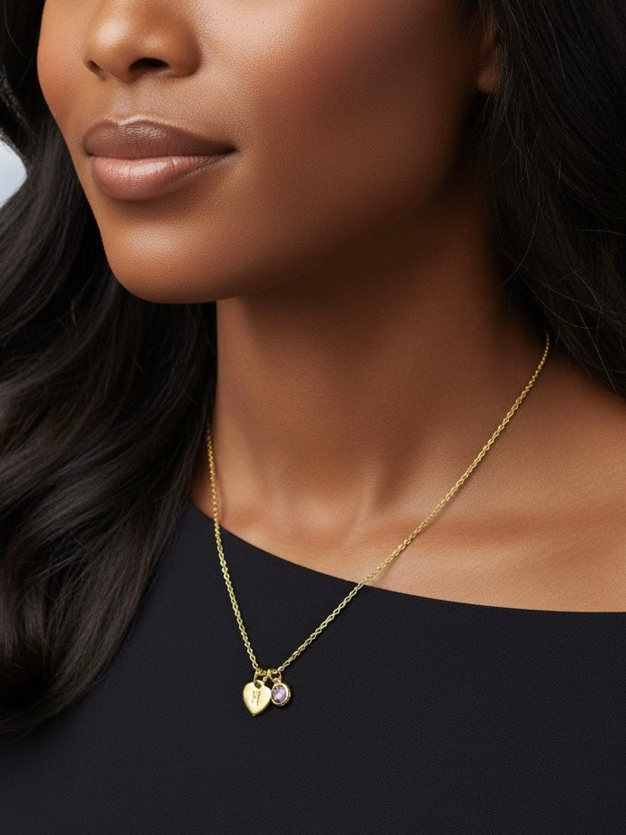 Custom Heart Initial with Birthstone Necklace