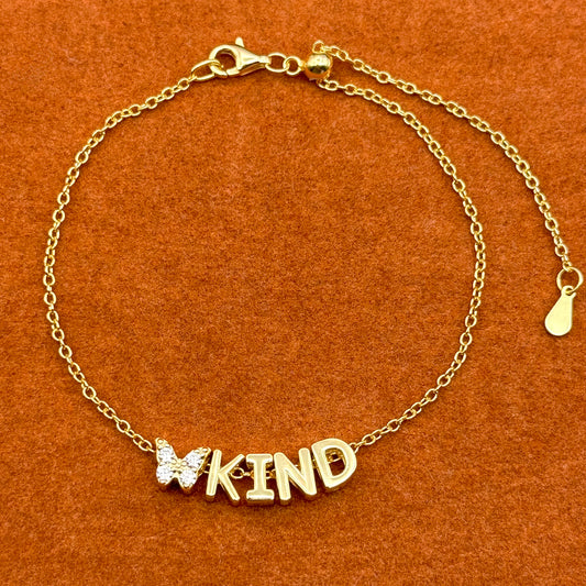 Kind with White Butterfly in Adjustable Bracelet