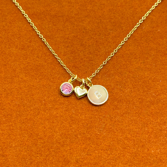 Initial with Birthstone and Heart Necklace