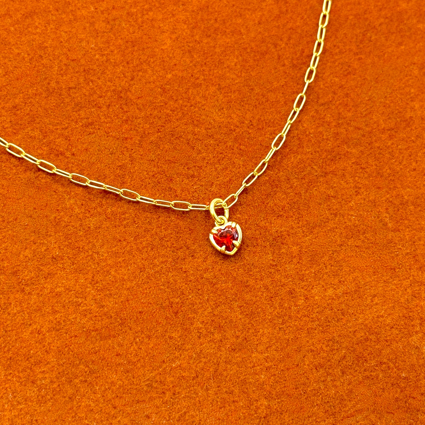 Heart Gemstone with Paperclip Necklace