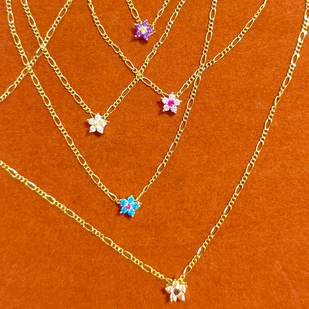 Choose Your Flower In Figaro Chain Necklace
