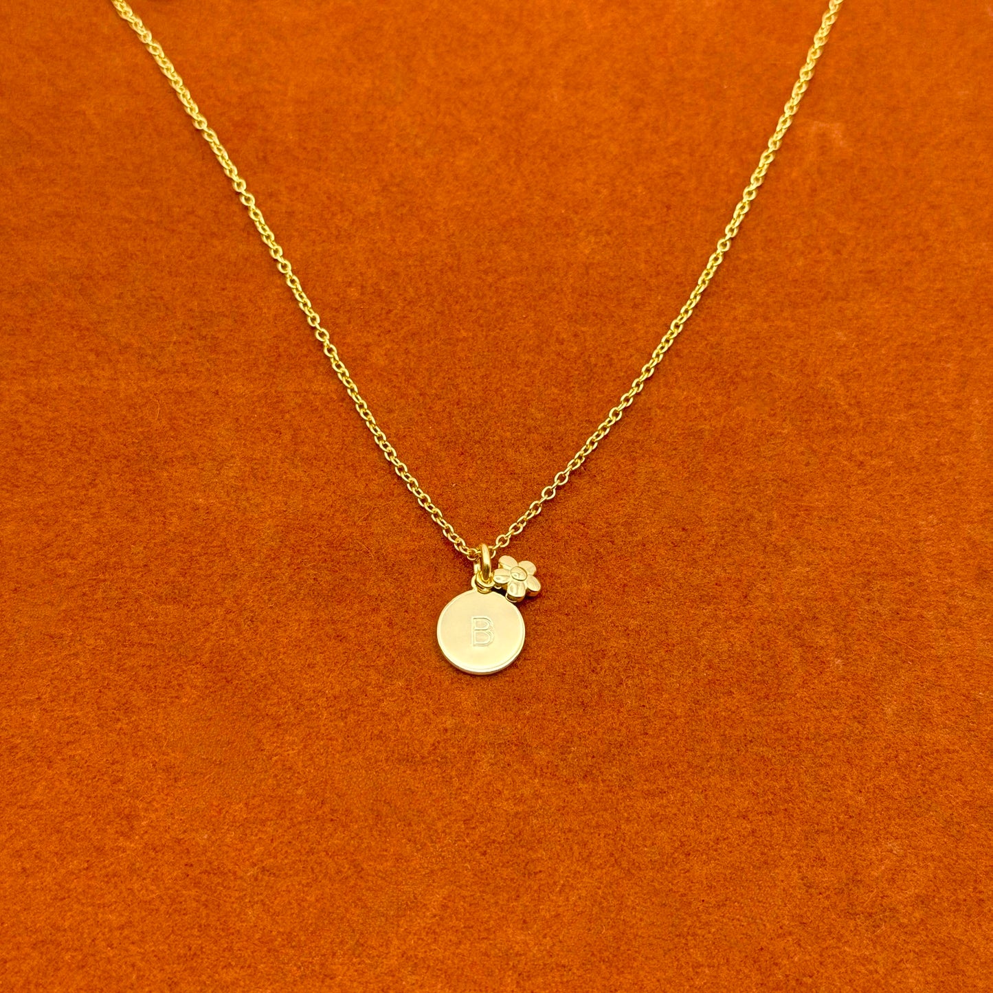 Round Initial with Flower Pendant Necklace