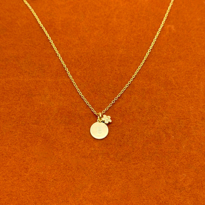 Round Initial with Flower Pendant Necklace