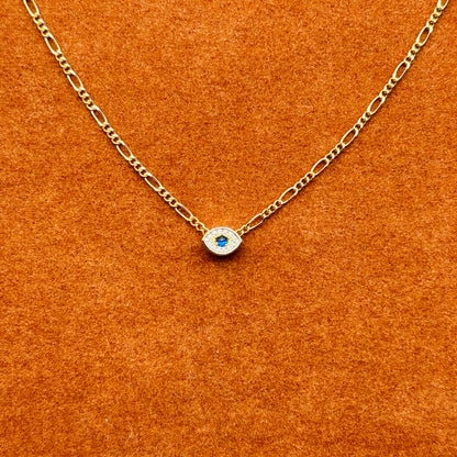 Evil Eye Gemstone in Figaro Chain Necklace or Bracelet