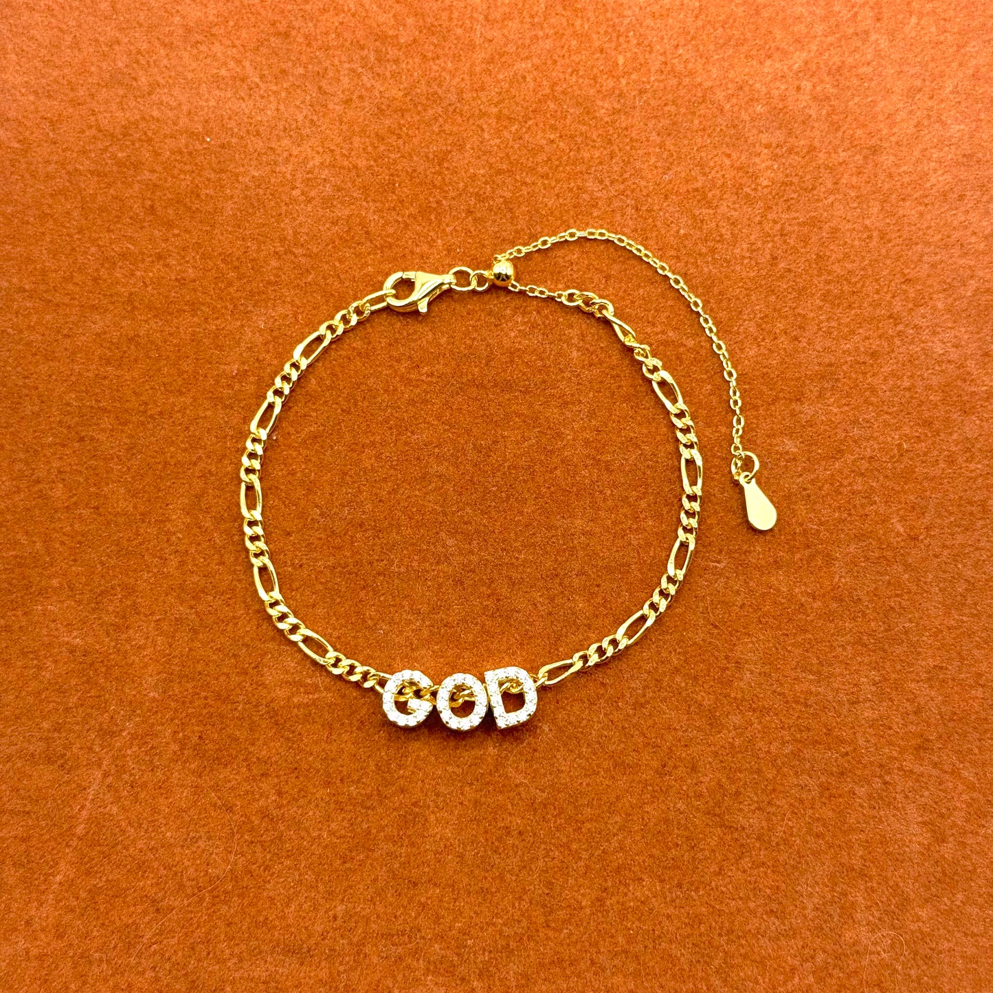 God Charm in Adjustable Figaro Chain Bracelet