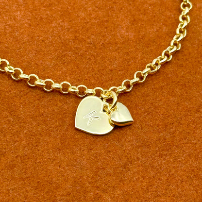 Heart Initial with Heart Charm in Rolo Chain Bracelet