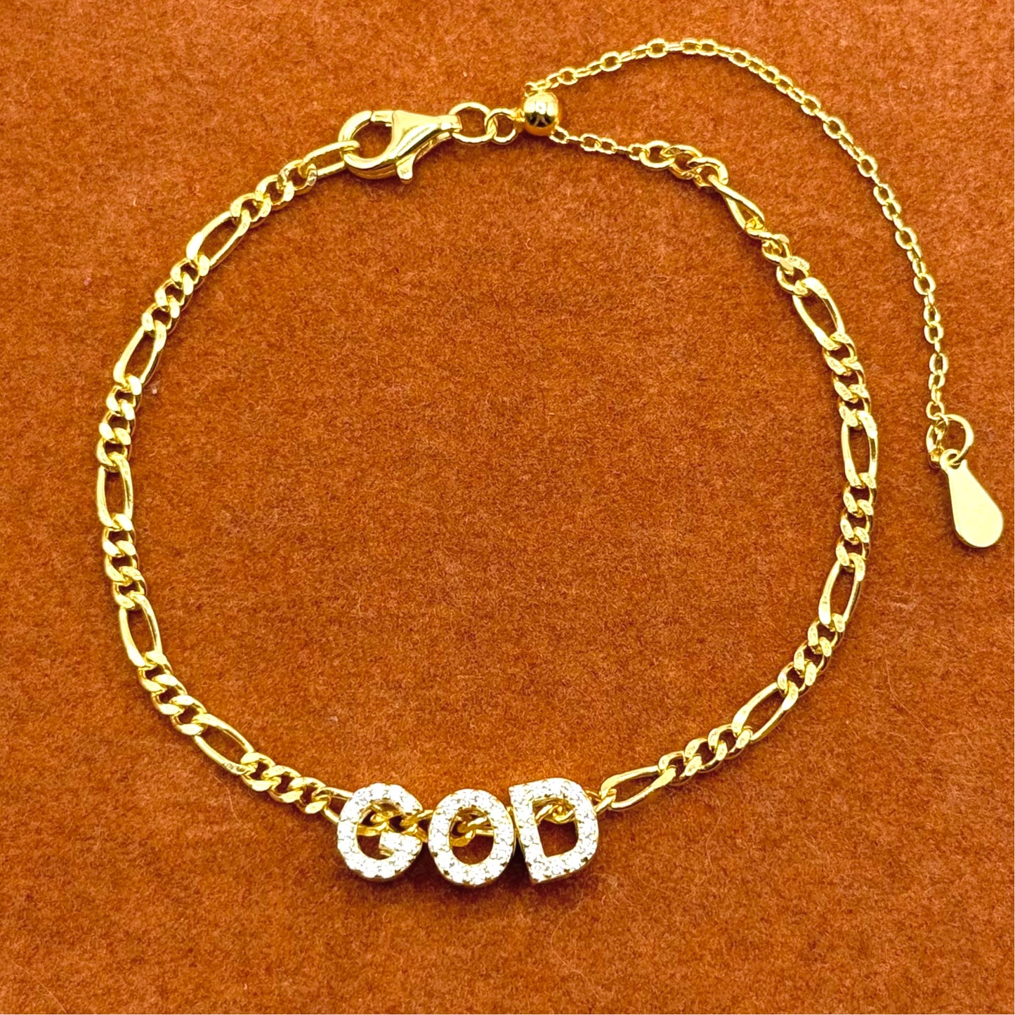 God Charm in Adjustable Figaro Chain Bracelet