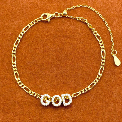 God Charm in Adjustable Figaro Chain Bracelet