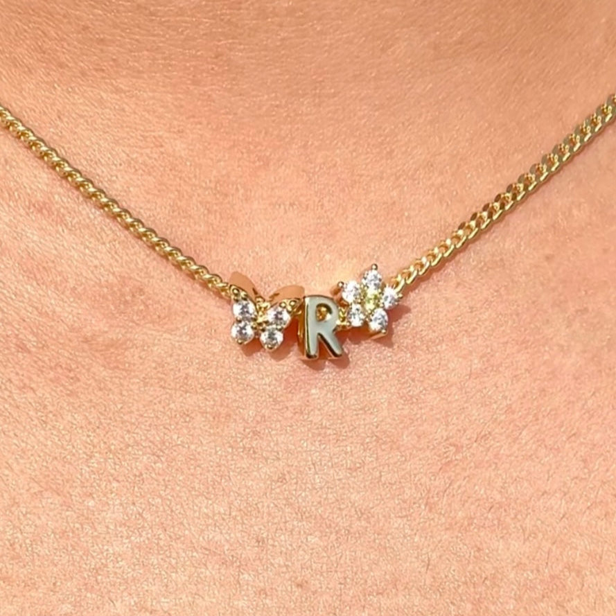 Custom Initial, Flower, Butterfly Necklace