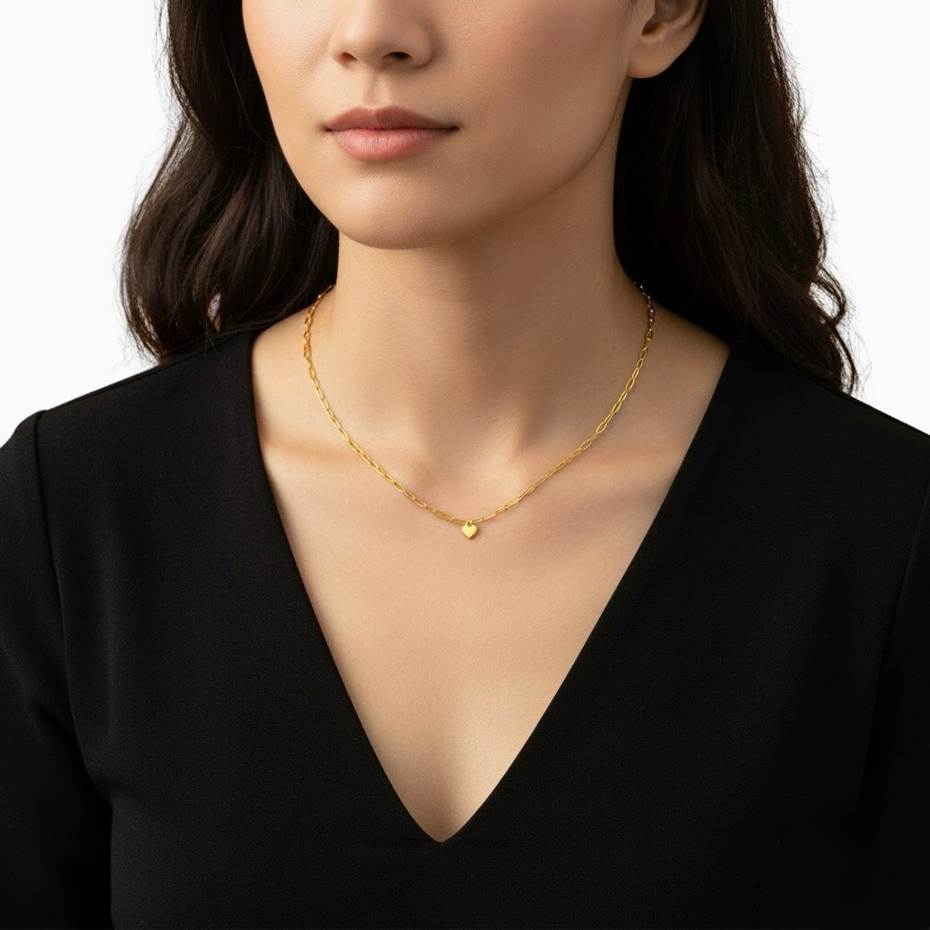Collar con colgante de corazón diminuto y cadena con clip