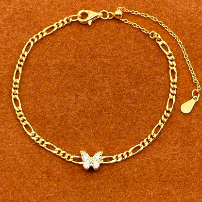 White Butterfly in Adjustable Figaro Chain Bracelet