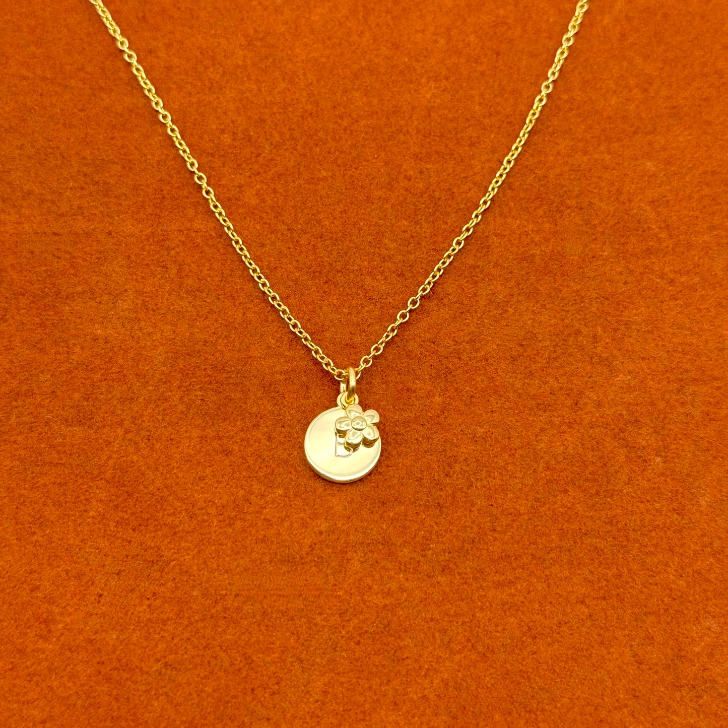 Round Initial with Flower Pendant Necklace