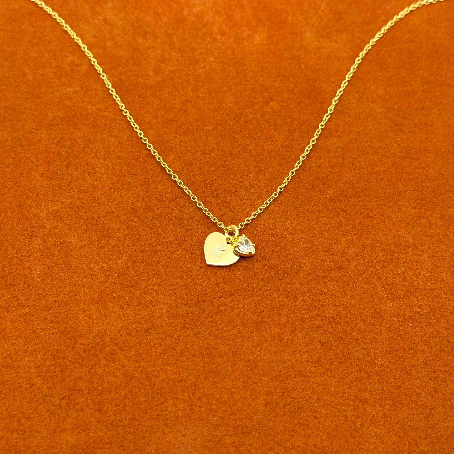 Heart Initial with Heart Gemstone Pendant Necklace