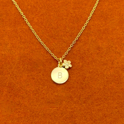 Round Initial with Flower Pendant Necklace