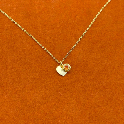 Heart initial with Round Gemstone Pendant Necklace