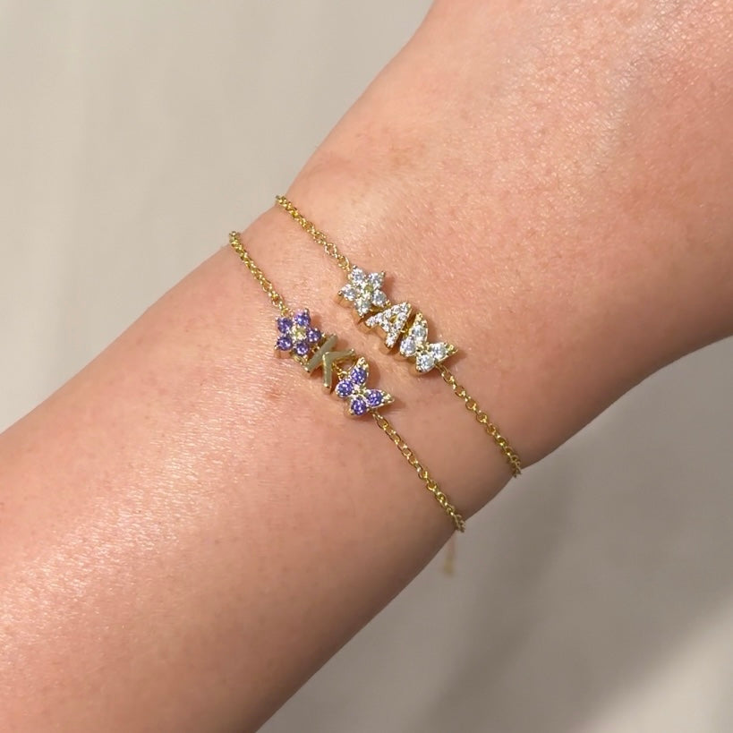 Custom Flower, Initial, Butterfly Bracelet-Adjustable Fit