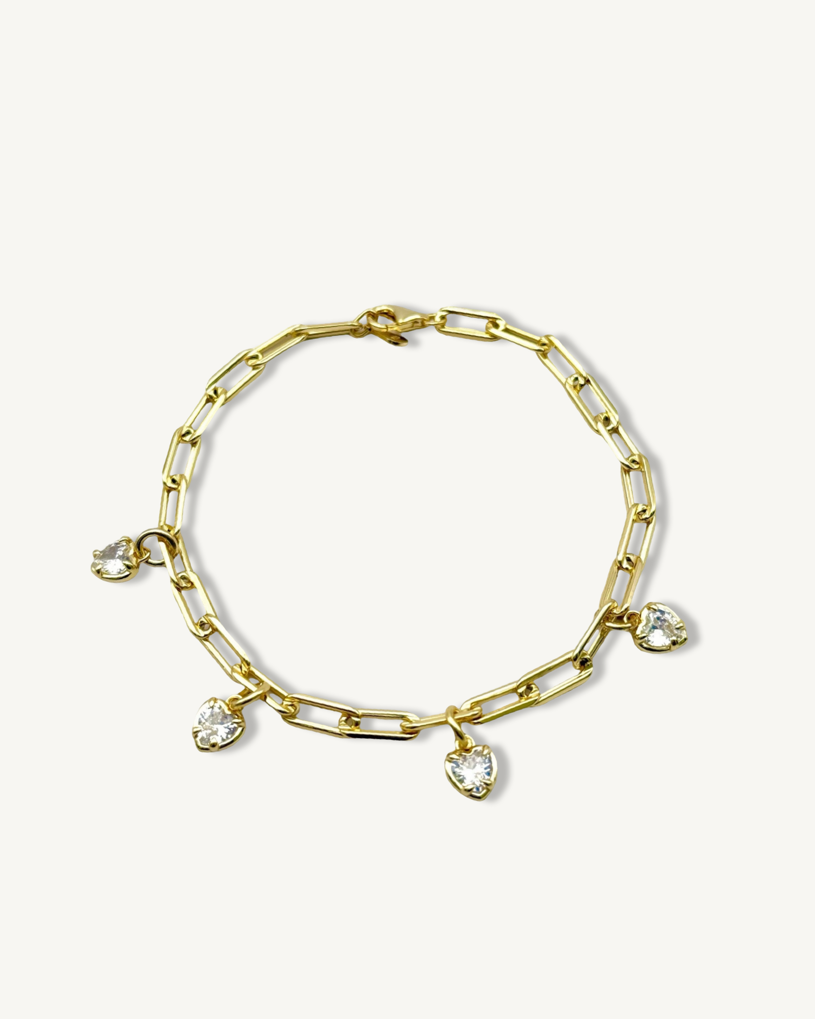 Pulsera de cadena rolo con dije de piedra preciosa con inicial de corazón