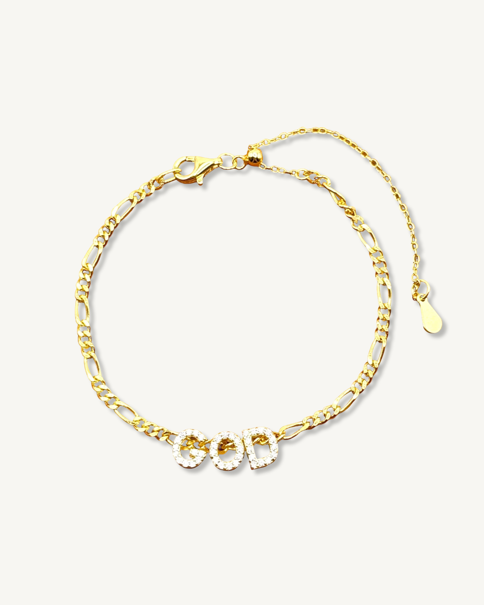 Pulsera de cadena Figaro ajustable con dije de Dios
