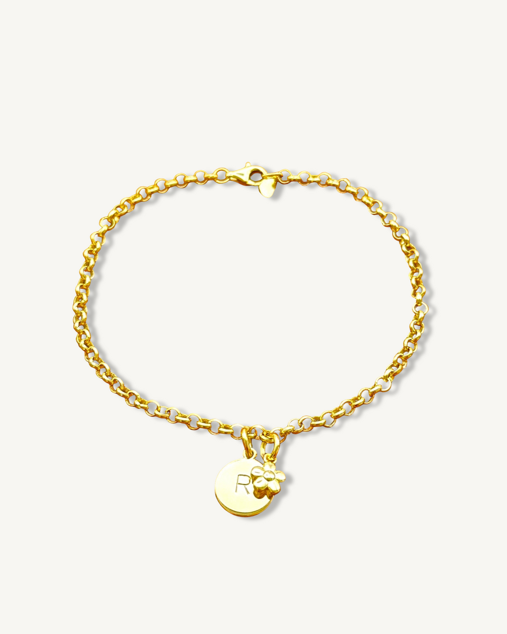 Custom Round Initial with Flower Bracelet