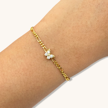 White Butterfly in Adjustable Figaro Chain Bracelet