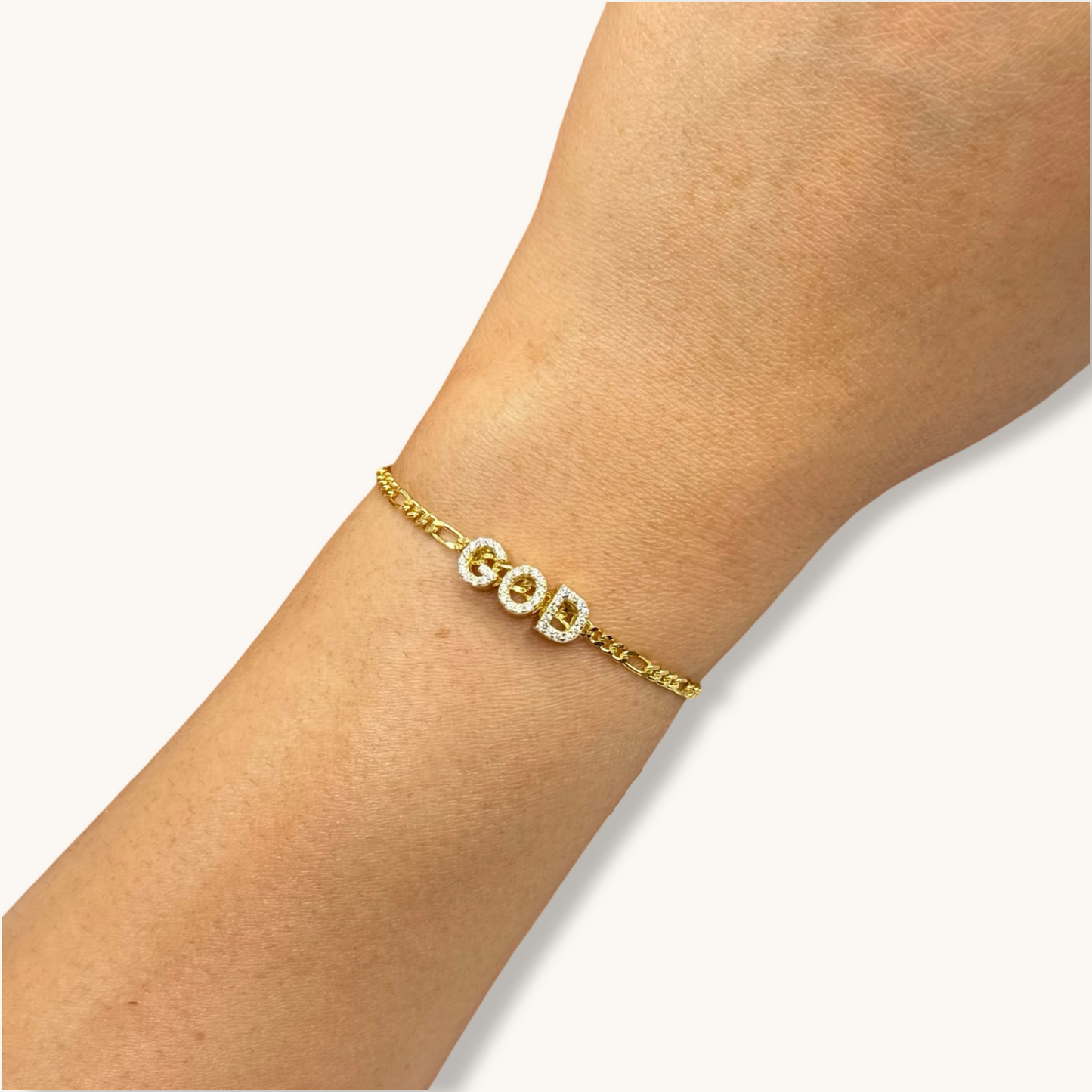 God Charm in Adjustable Figaro Chain Bracelet