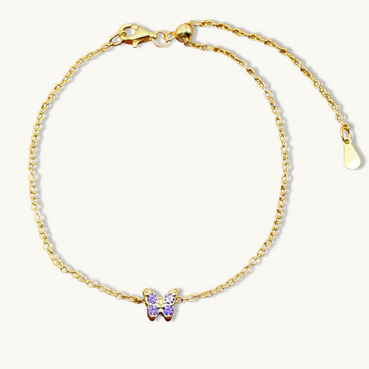 Mariposa morada en pulsera ajustable o collar a elegir