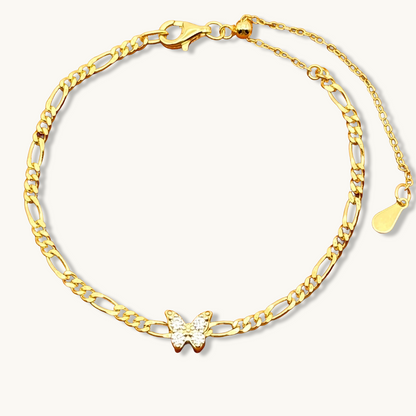Pulsera de cadena Figaro ajustable con mariposa blanca