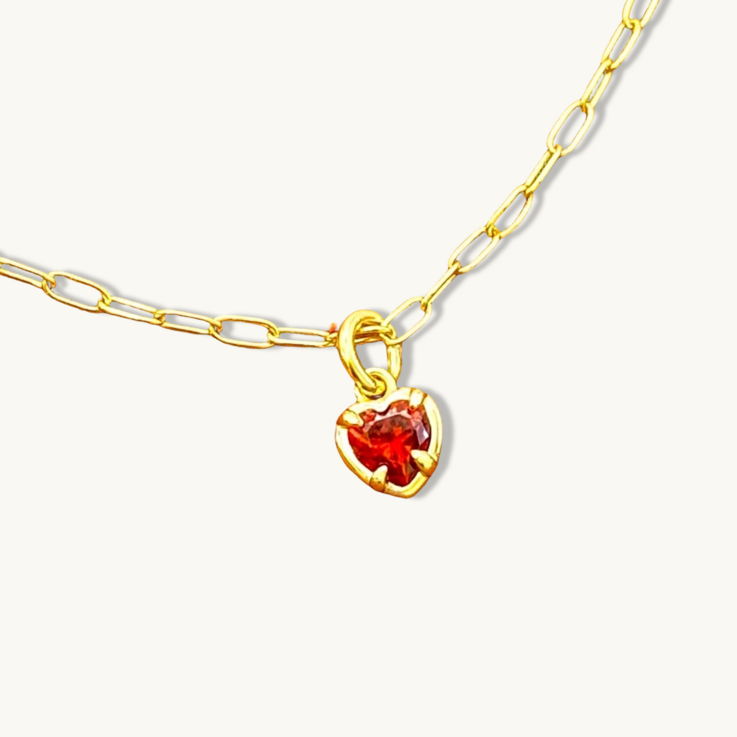 Heart Gemstone with Paperclip Necklace