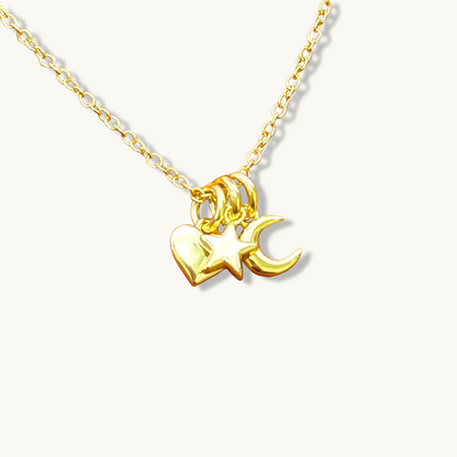 Collar de corazón, estrella y luna