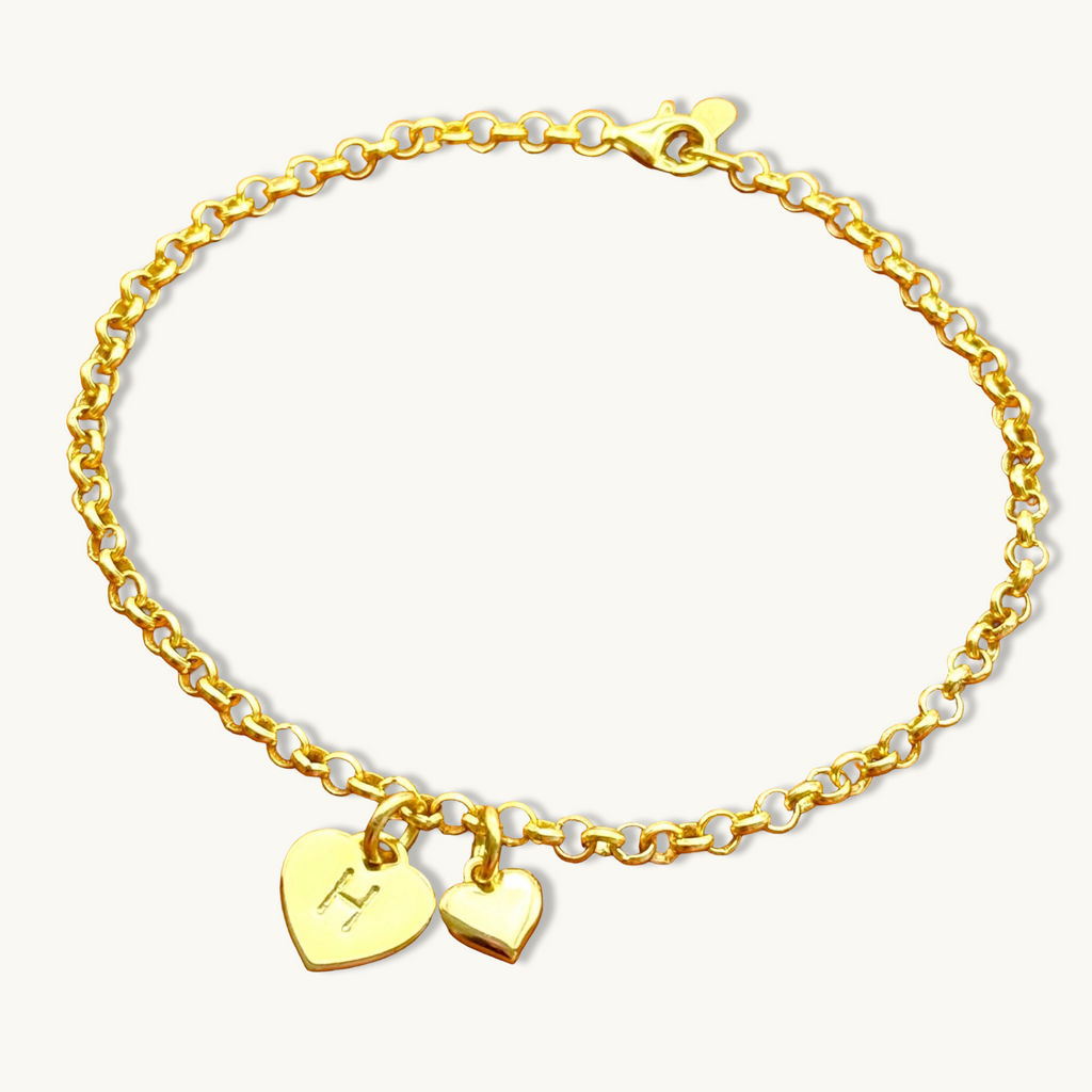 Custom Heart Initial with Heart Charm Bracelet