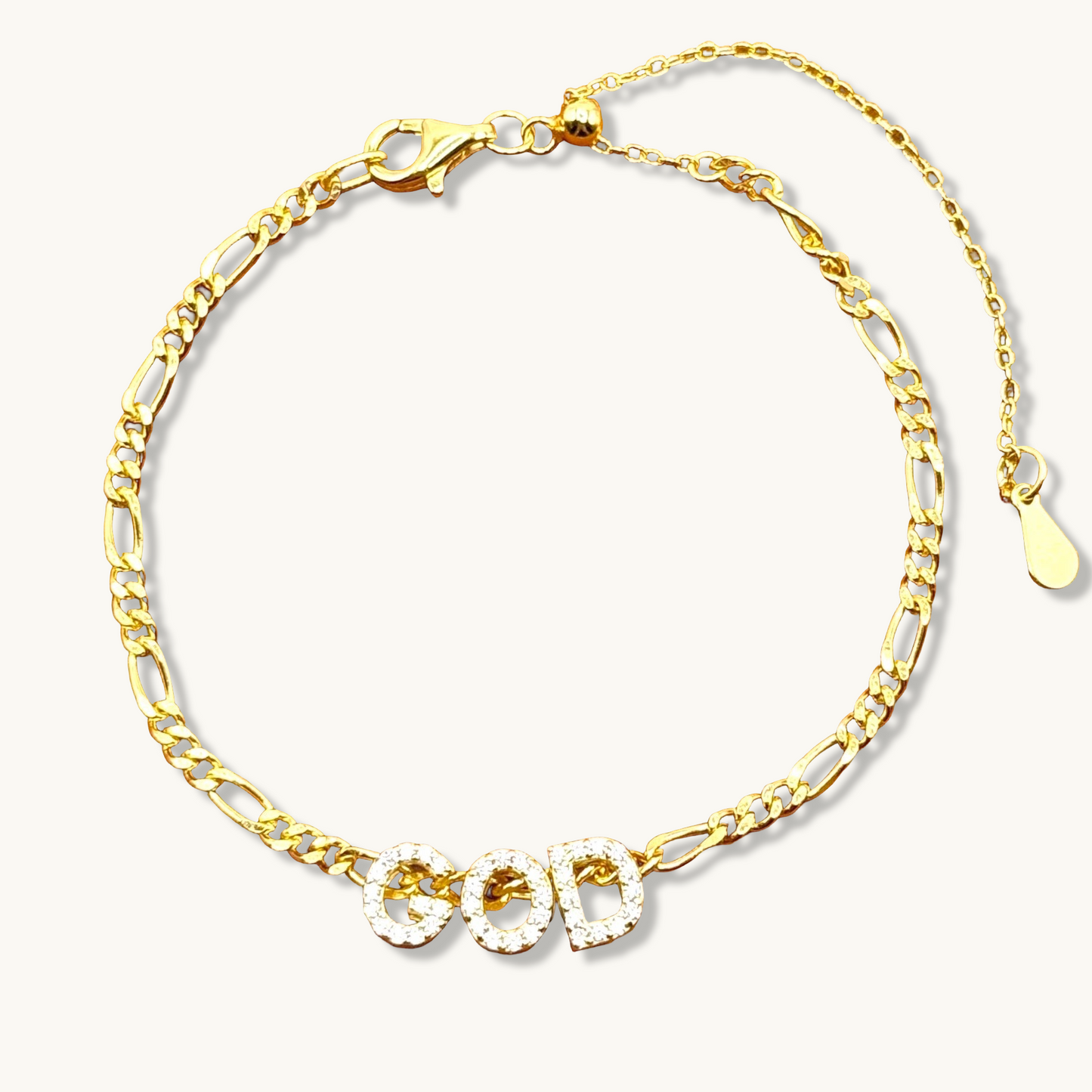 Pulsera de cadena Figaro ajustable con dije de Dios
