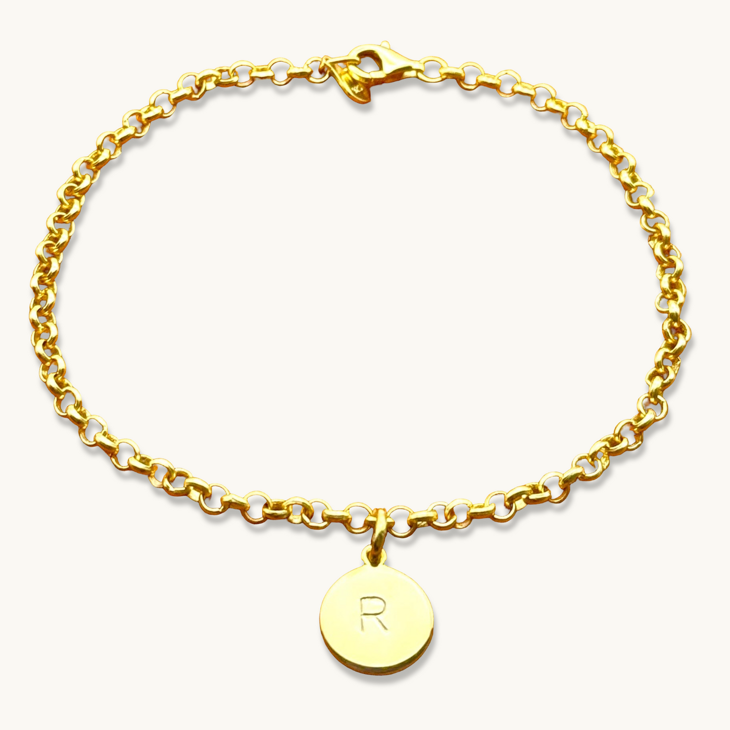 Pulsera de cadena rolo con inicial redonda