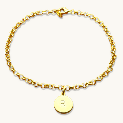 Pulsera de cadena rolo con inicial redonda
