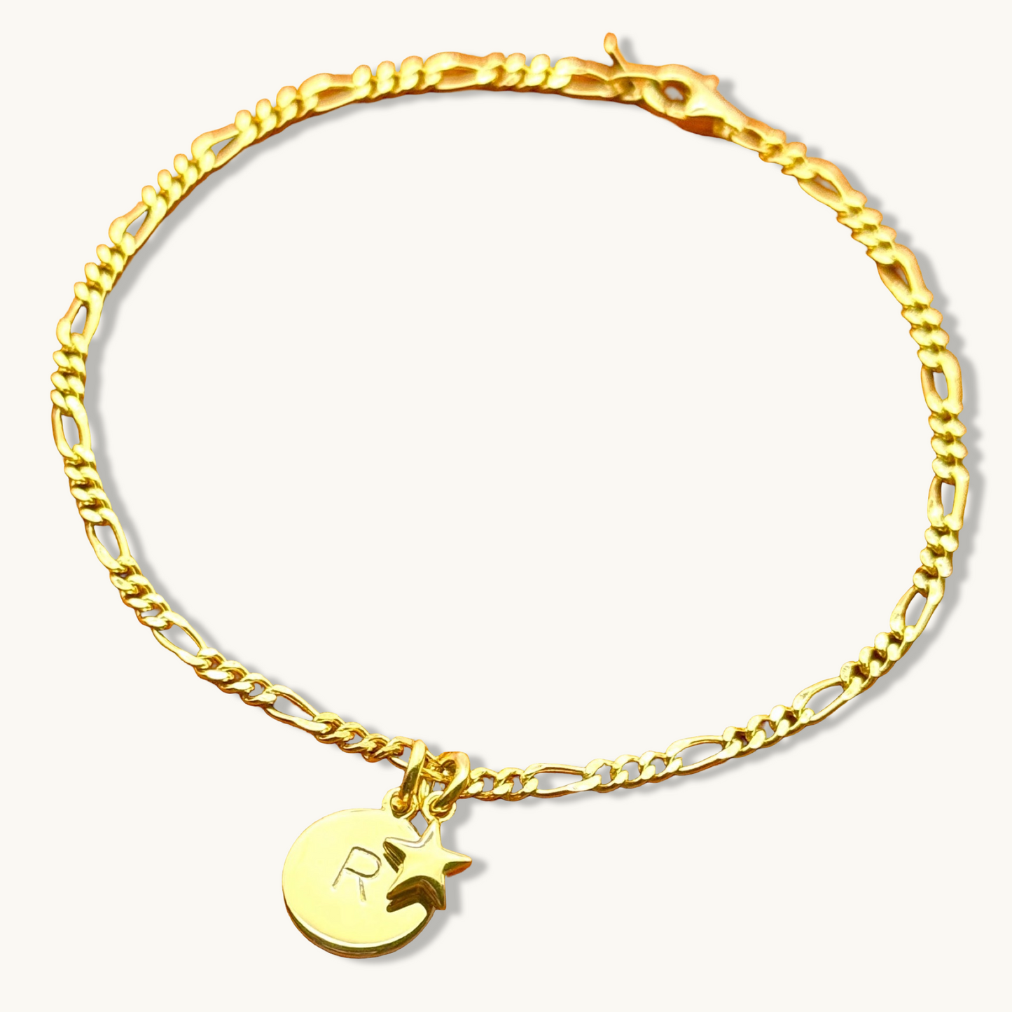 Pulsera de cadena rolo con inicial redonda y dije de estrella