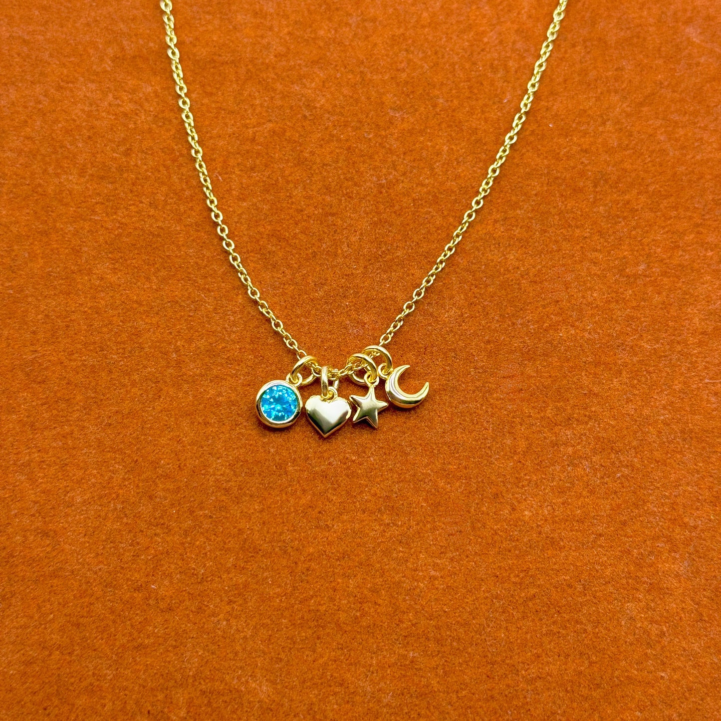 Birthstone with Heart, Star, Moon Necklace