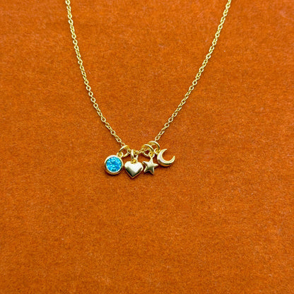 Birthstone with Heart, Star, Moon Necklace