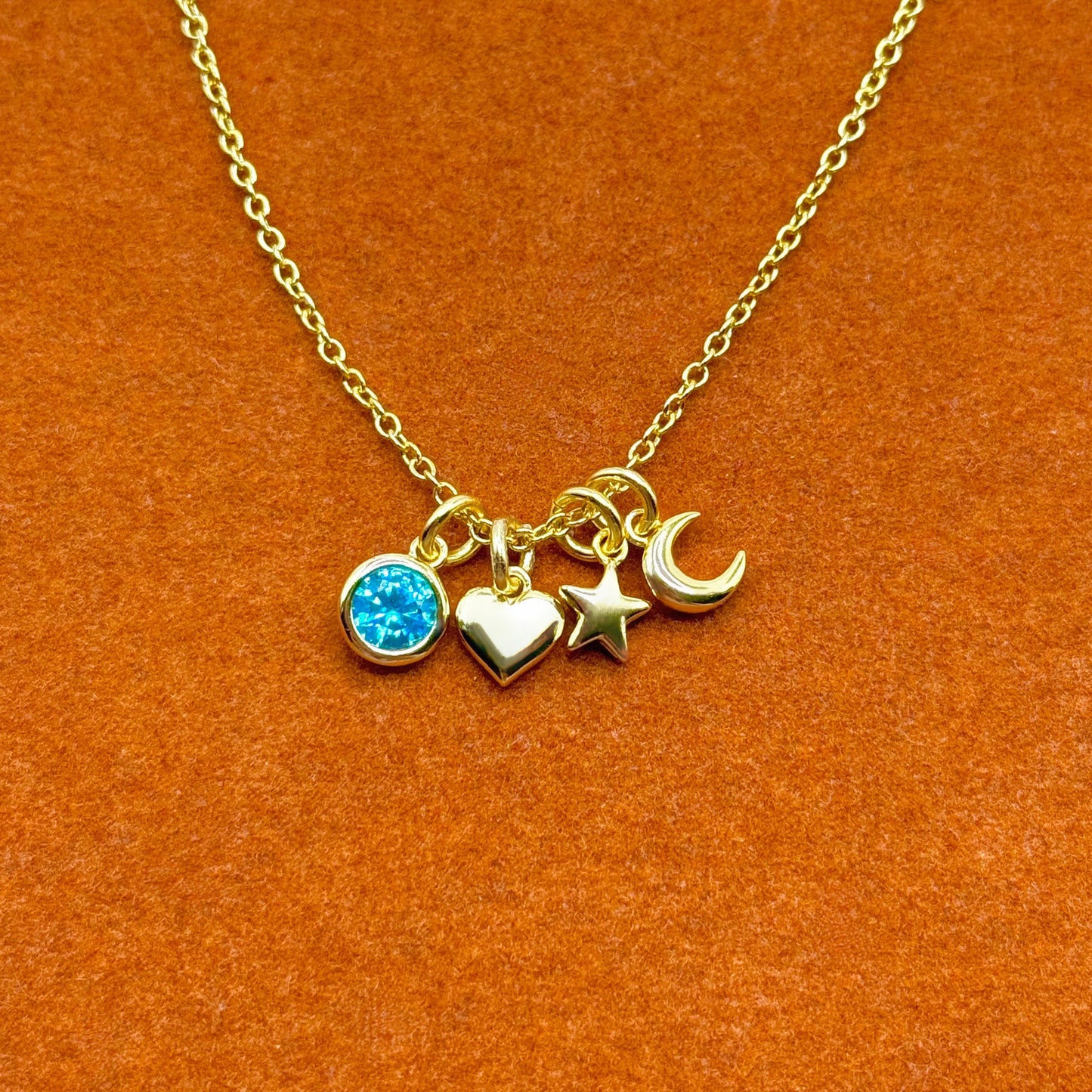 Birthstone with Heart, Star, Moon Necklace