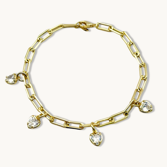 Pulsera de cadena rolo con dije de piedra preciosa con inicial de corazón