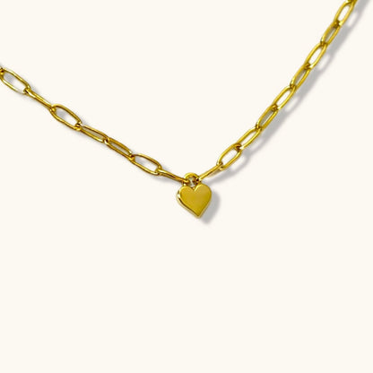 Tiny Heart Pendant with Paperclip Chain Necklace