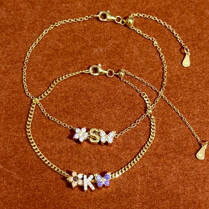 Flower, Initial, Butterfly Bracelet