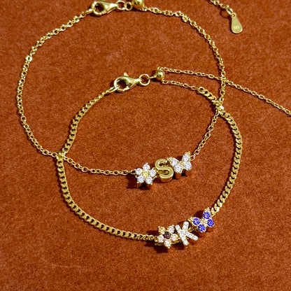 Flower, Initial, Butterfly Bracelet