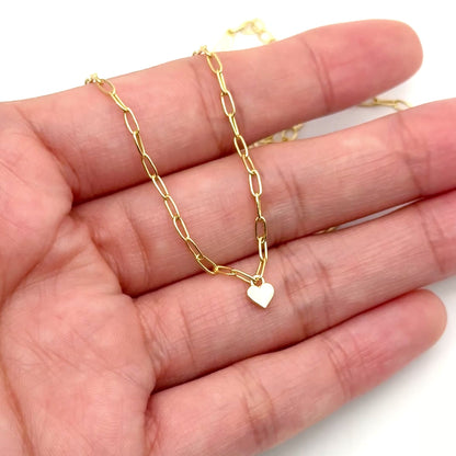 Tiny Heart Pendant with Paperclip Chain Necklace